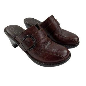 b.o.c Born Concept Brown Leather Clogs Mules Heels Buckle Slip-On Size 9 / 40.5